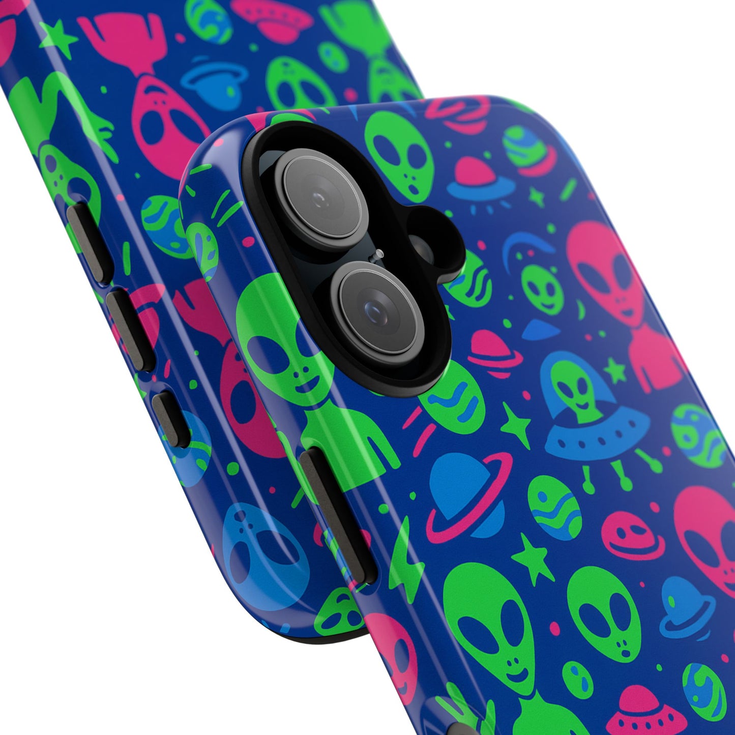 vibrant multicolour alien 3d wrap phone case in retro anime style for stylish protection compatible with iphone 13, 14, 15 & 16 – all models including pro, pro max & plus