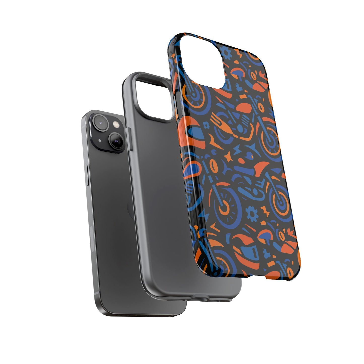 vibrant motorcycle phone case in multicolour design for stylish protection compatible with iphone 13, 14, 15 & 16 – all models including pro, pro max & plus