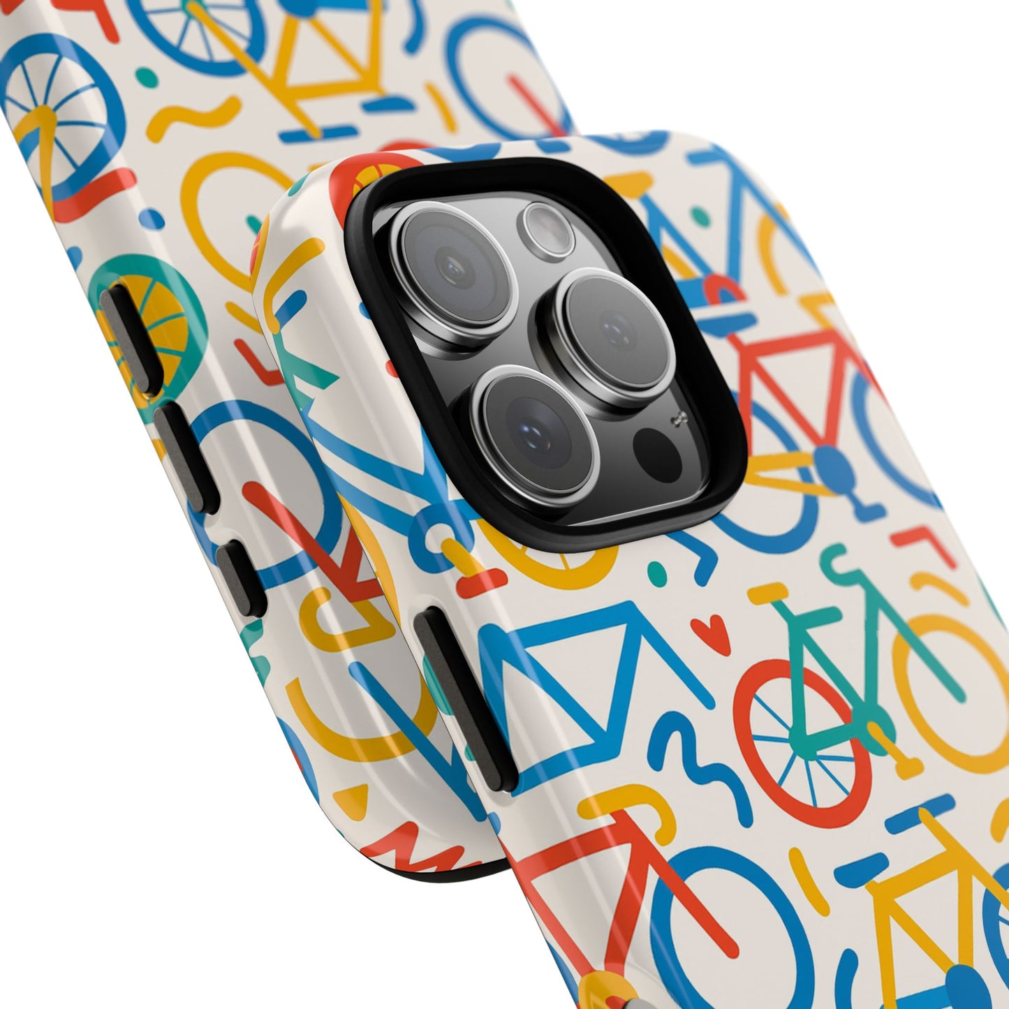 vibrant 3d bicycle print protective phone case – colourful unisex accessory for style and fun – compatible with iphone 13, 14, 15 & 16 – all models including pro, pro max & plus