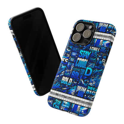 Vibrant 3D Wrap Protective Phone Case in Blue Typography Design for Unique Style – Stylish Protection Compatible with iPhone 13, 14, 15 & 16 – All Models Including Pro, Pro Max & Plus