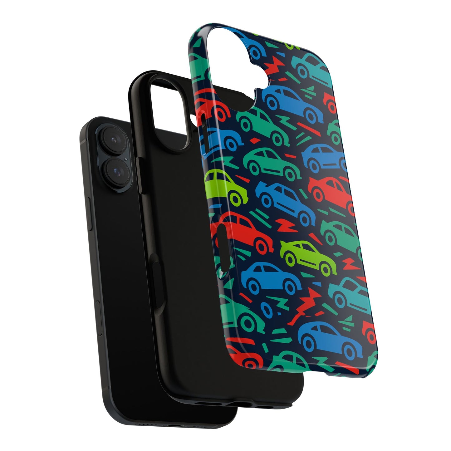 vibrant retro automotive design protective phone case for kids and adults – colourful 3d wrap style – stylish protection compatible with iphone 13, 14, 15 & 16 – all models including pro, pro max & plus
