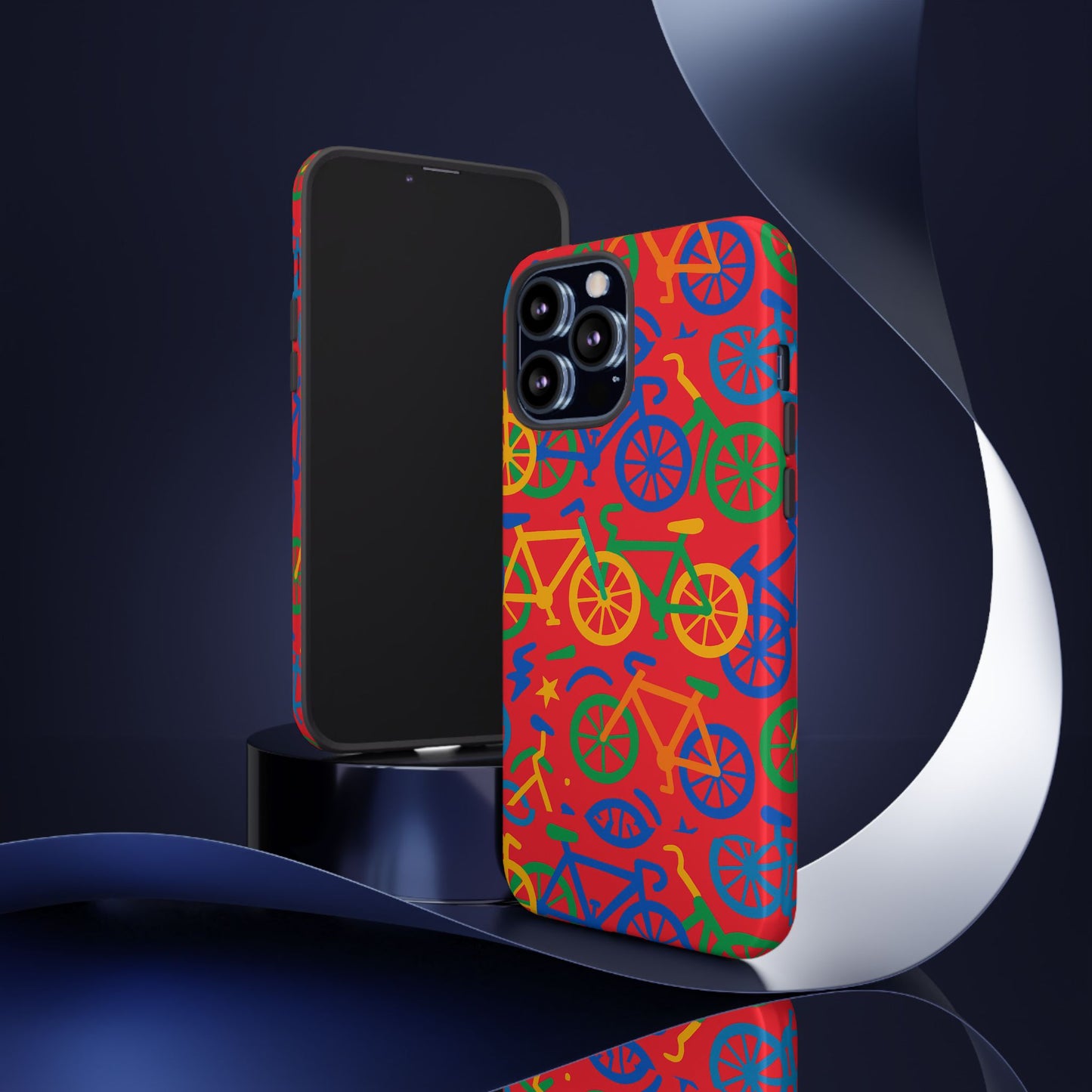 vibrant 3d bicycle pattern protective phone case in colourful retro design for stylish protection compatible with iphone 13, 14, 15 & 16 – all models including pro, pro max & plus