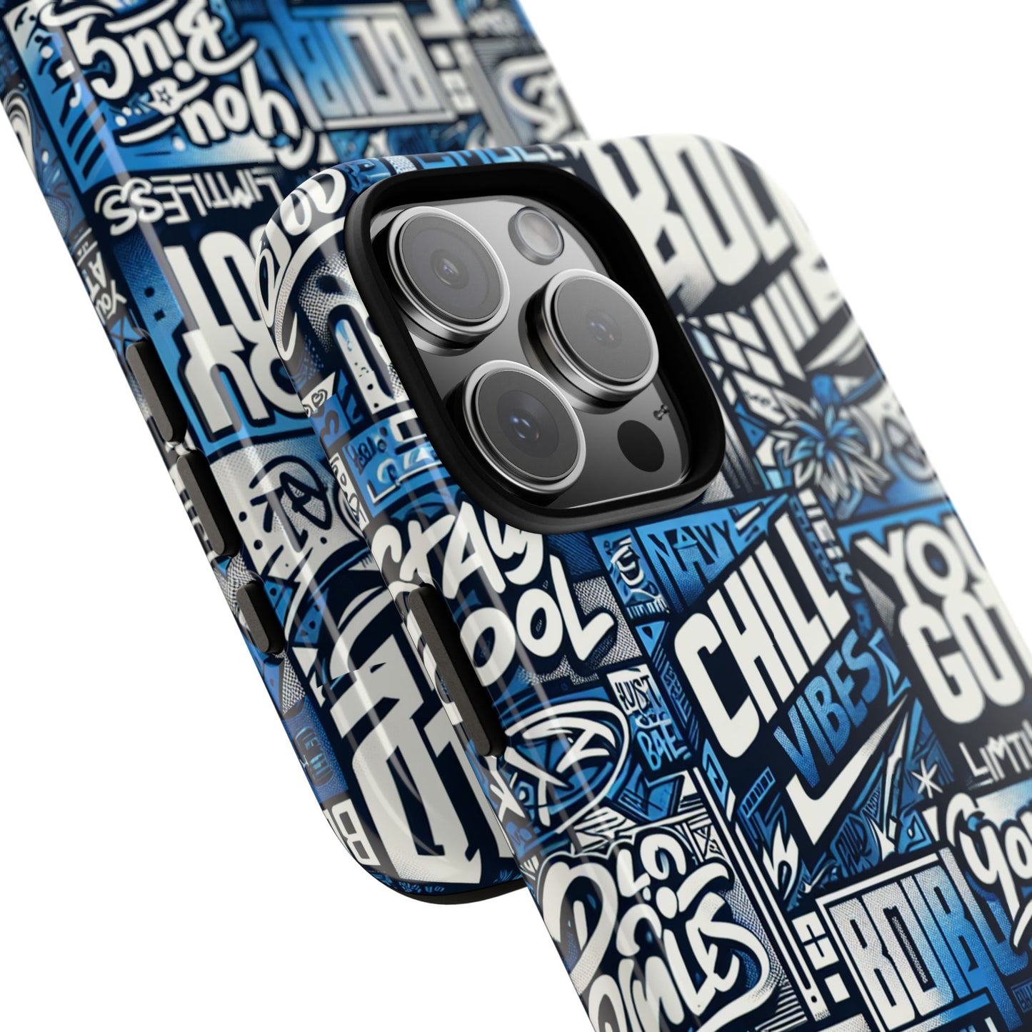vibrant 3d typography phone case in blue – stylish protection for trendy individuals – compatible with iphone 13, 14, 15 & 16 – all models including pro, pro max & plus