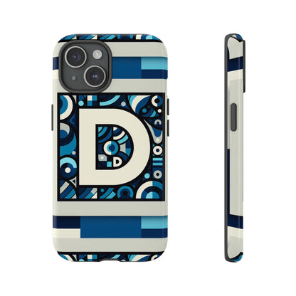 Blue Alphabet Letter D Phone Case with 3D Wrap and Shock Protection for Kids and Teens