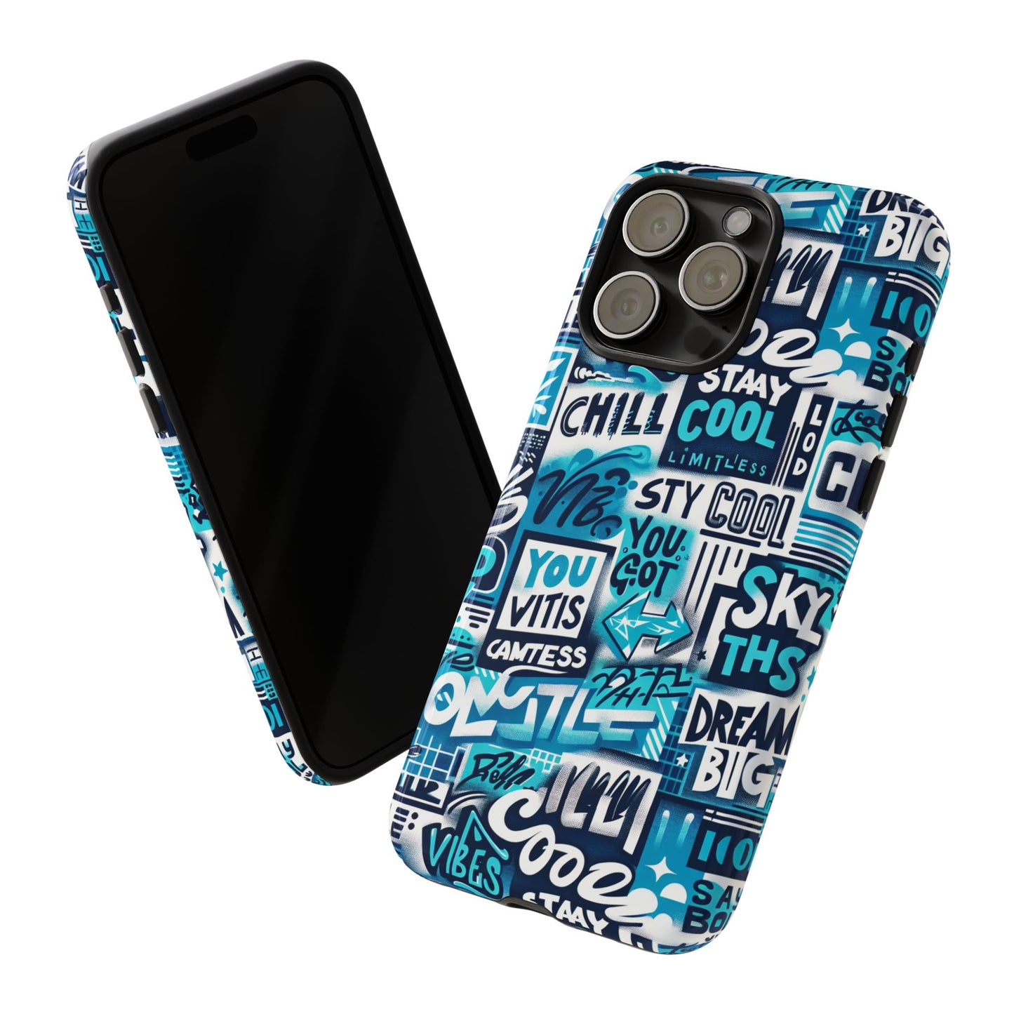 vibrant 3d graphic phone case in blue for stylish protection – playful design – compatible with iphone 13, 14, 15 & 16 – all models including pro, pro max & plus