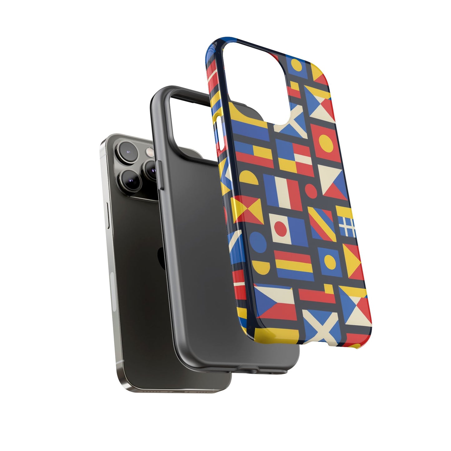 multicolour geometric protective phone case for smartphones, stylish protection and unique design, compatible with iphone 13, 14, 15 & 16 – all models including pro, pro max & plus