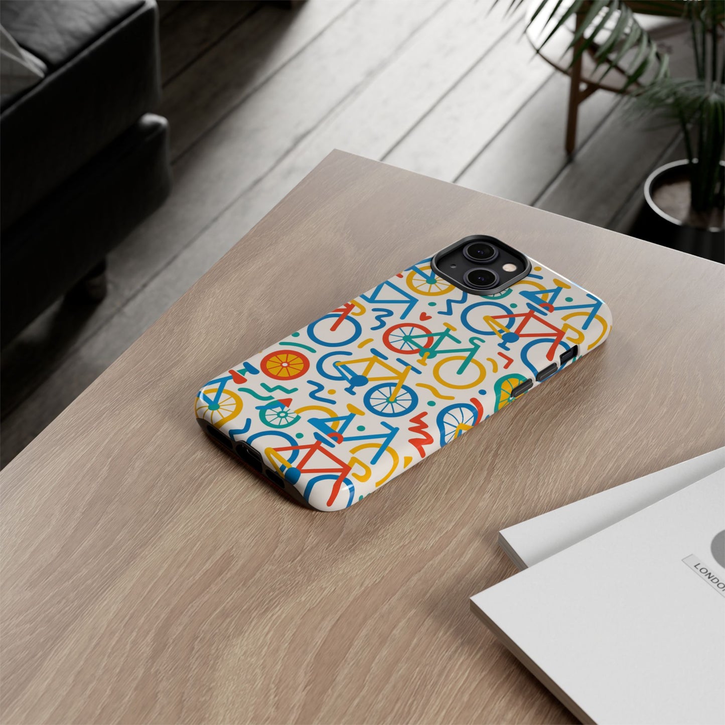 vibrant 3d bicycle print protective phone case – colourful unisex accessory for style and fun – compatible with iphone 13, 14, 15 & 16 – all models including pro, pro max & plus