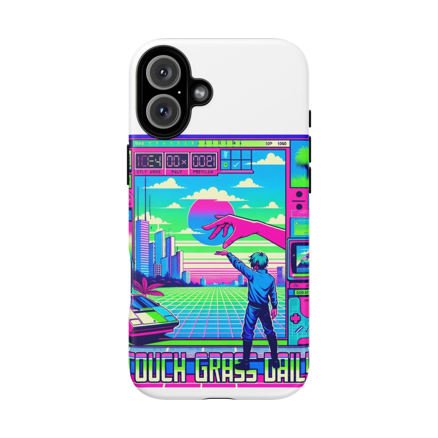 touch grass daily 3d wrap protective phone case for smartphones, durable shock absorption, uv protected, unique anime design, fun gift for tech enthusiasts