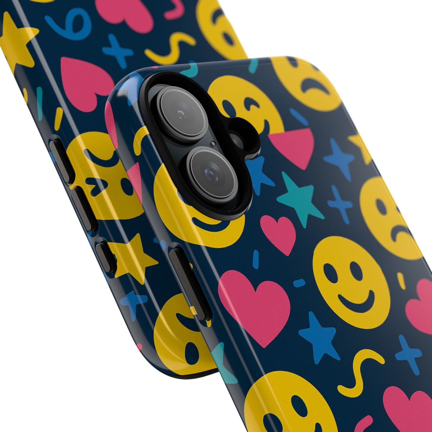 vibrant multicolour emoji phone case with 3d wrap design for playful protection compatible with iphone 13, 14, 15 & 16 – all models including pro, pro max & plus