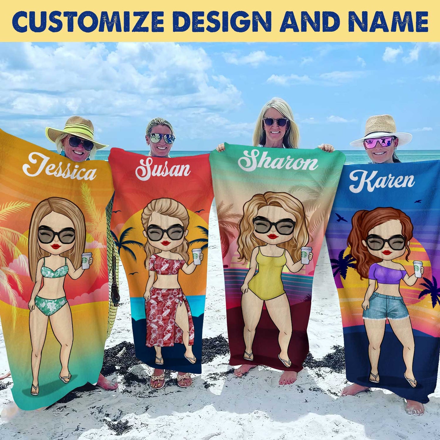 tropical summer sunset beach towel - gift for bestie, ultra soft 60x30 in, personalised towel for beach days, machine washable, stylish summer accessory