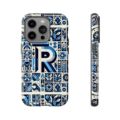 Blue Alphabet R Phone Case with 3D Wrap and Shock Absorption for Kids and Teenagers