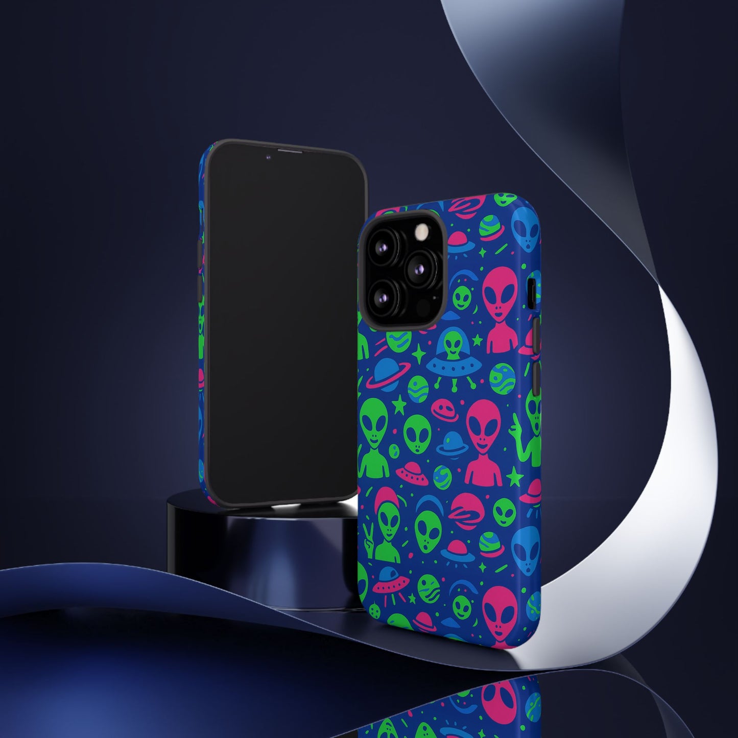 vibrant multicolour alien 3d wrap phone case in retro anime style for stylish protection compatible with iphone 13, 14, 15 & 16 – all models including pro, pro max & plus