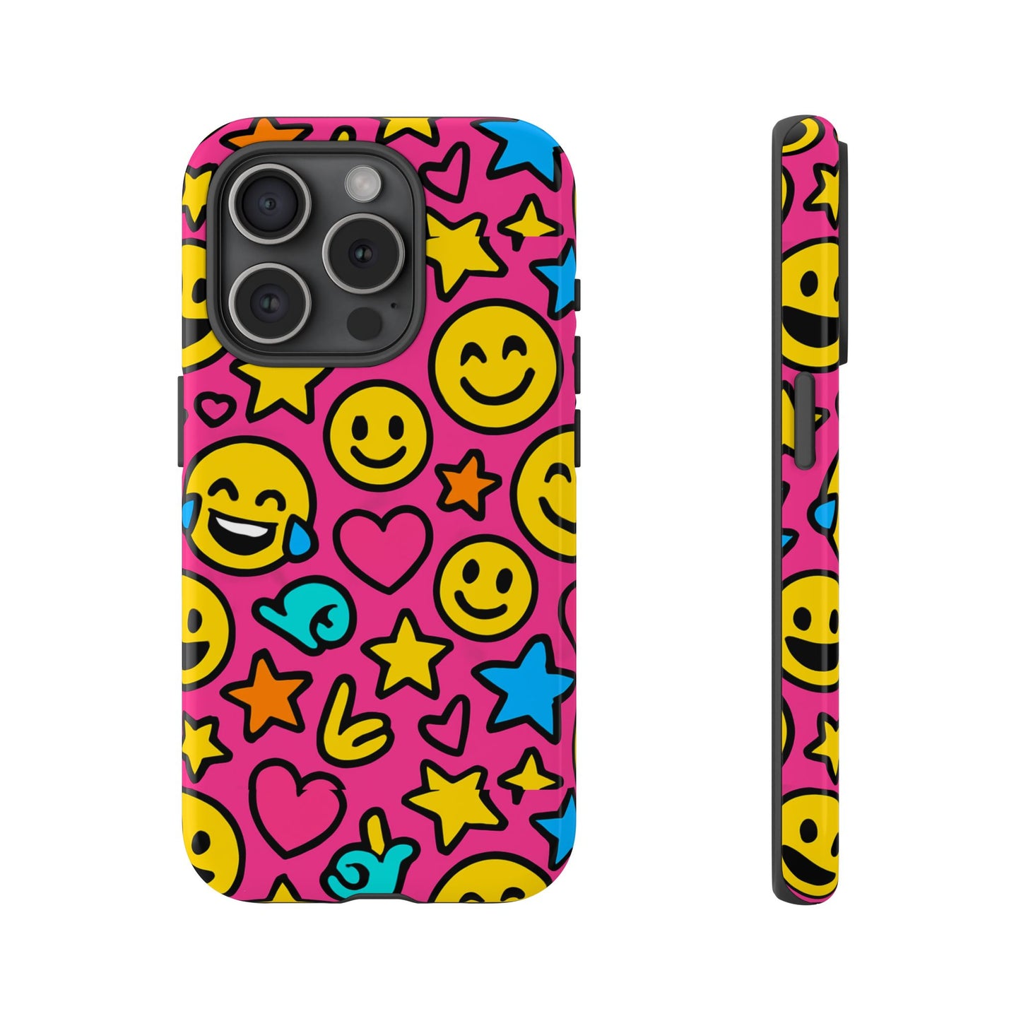 vibrant pink emoji phone case with 3d wrap design for stylish protection compatible with iphone 13, 14, 15 & 16 – all models including pro, pro max & plus