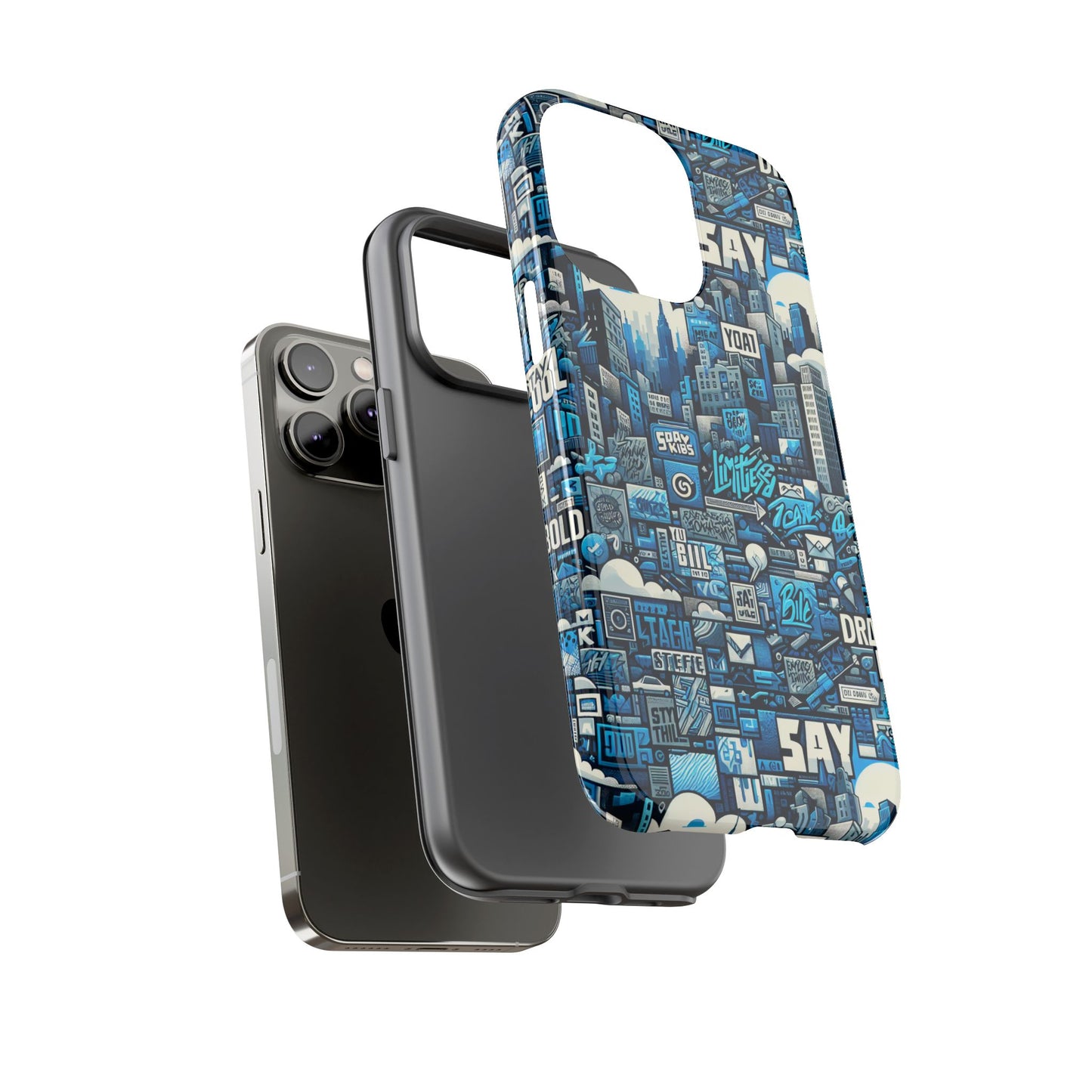 protective phone case with 3d urban design in blue for stylish protection – trendy accessory compatible with iphone 13, 14, 15 & 16 – all models including pro, pro max & plus