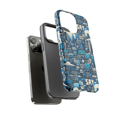 Protective Phone Case with 3D Urban Design in Blue for Stylish Protection – Trendy Accessory Compatible with iPhone 13, 14, 15 & 16 – All Models Including Pro, Pro Max & Plus