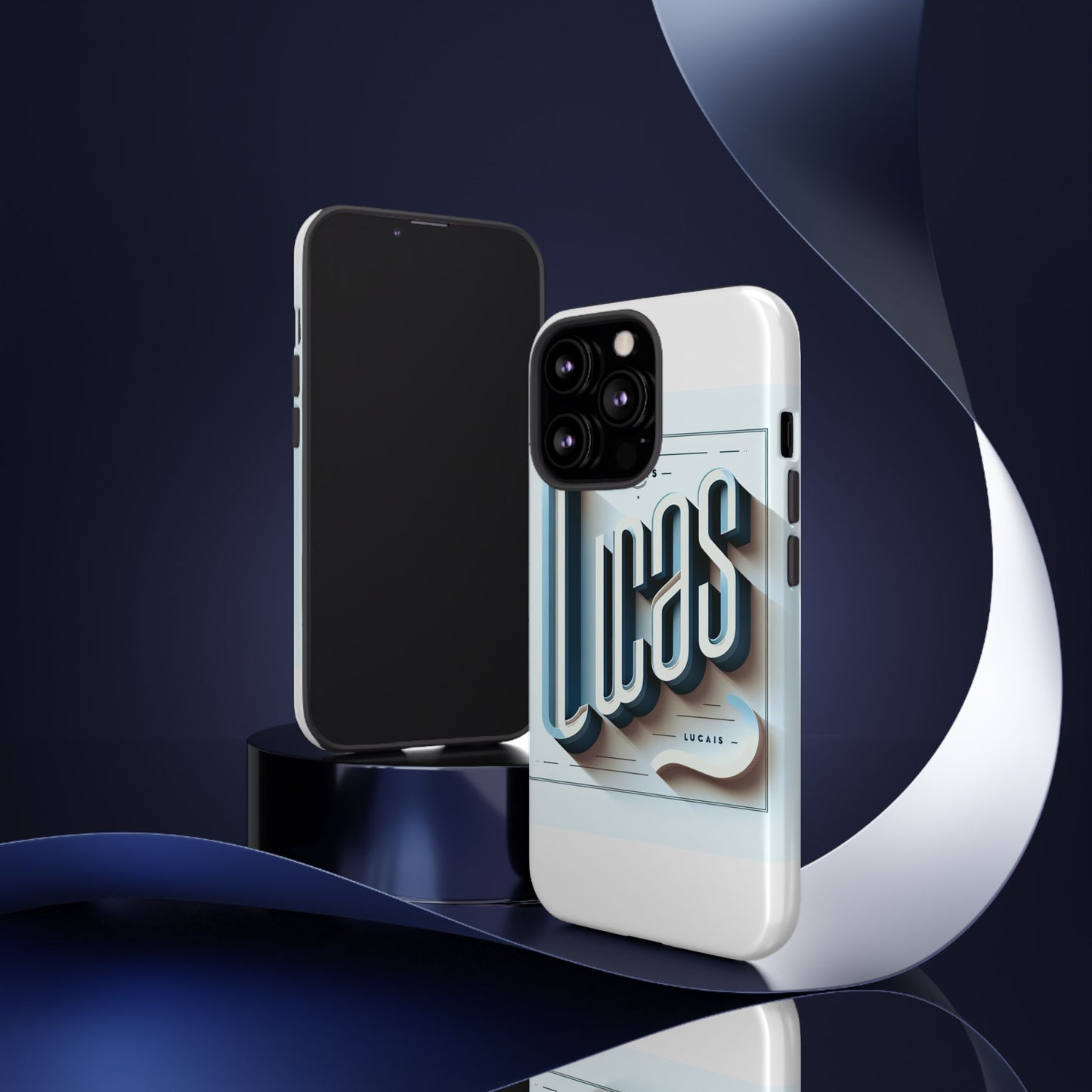 3d wrap protective phone case in blue with playful typography design – stylish protection compatible with iphone 13, 14, 15 & 16 – all models including pro, pro max & plus