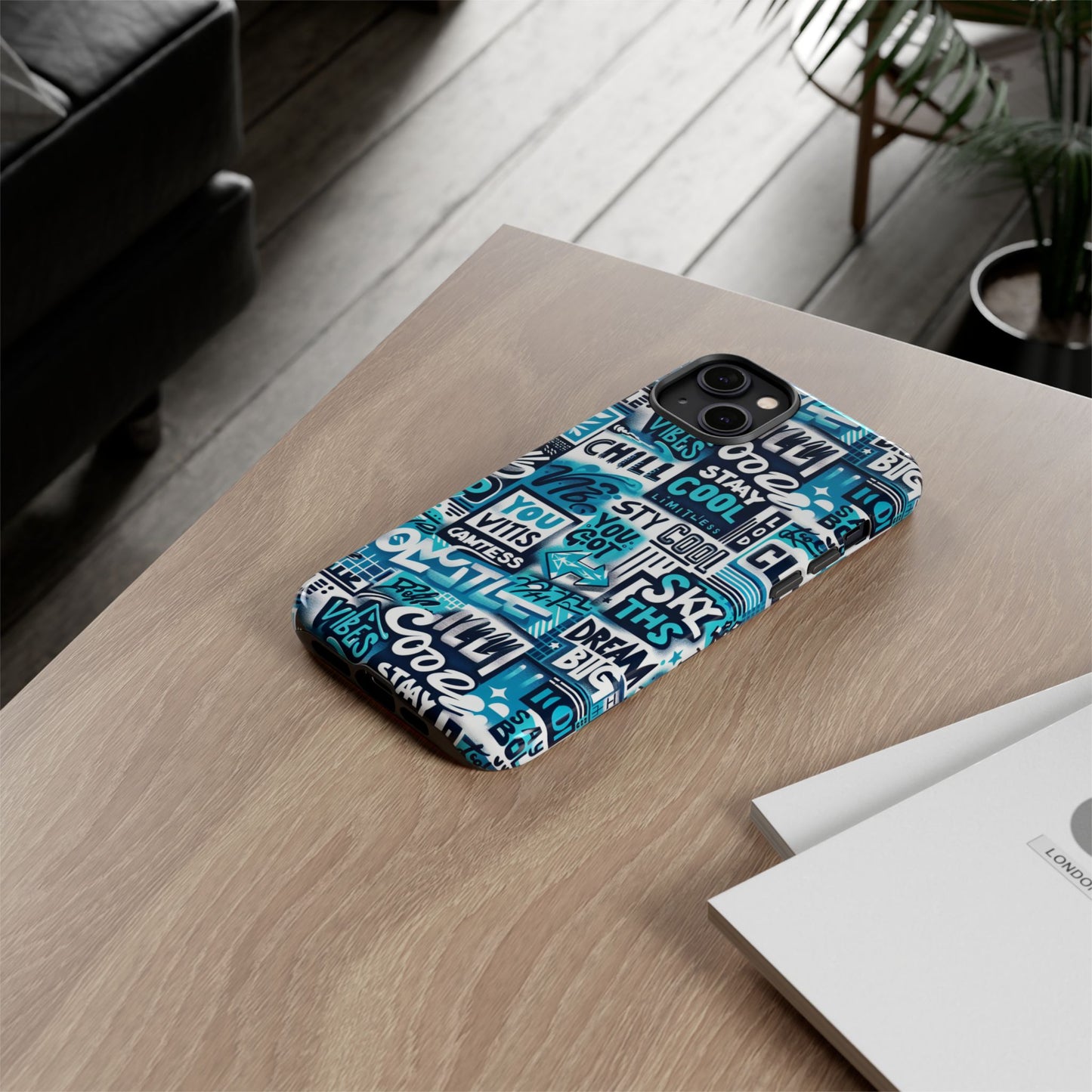 vibrant 3d graphic phone case in blue for stylish protection – playful design – compatible with iphone 13, 14, 15 & 16 – all models including pro, pro max & plus