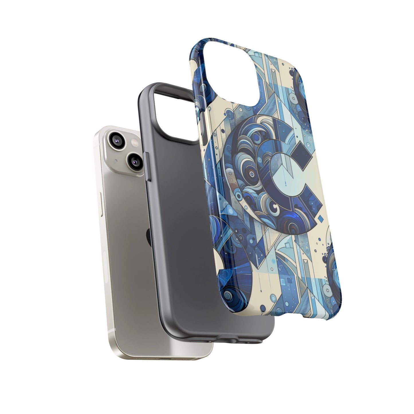 blue alphabet c phone case for smartphone protection with 3d wrap design, shock absorption, uv protection, durable silicone material, suitable for tech enthusiasts and individuality seekers