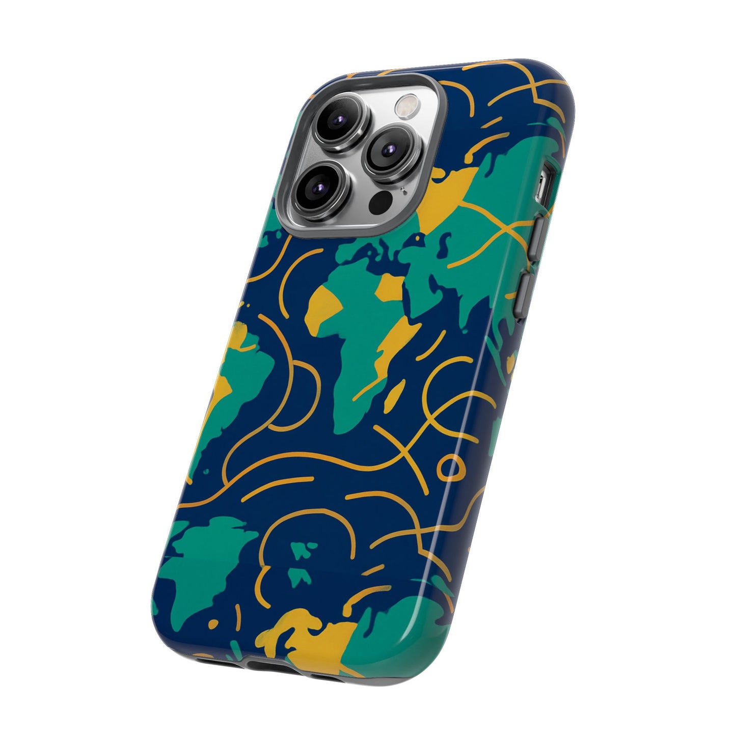 multicolour geometric map 3d wrap protective phone case for men and women, stylish shockproof accessory, compatible with iphone 13, 14, 15 & 16 – all models including pro, pro max & plus