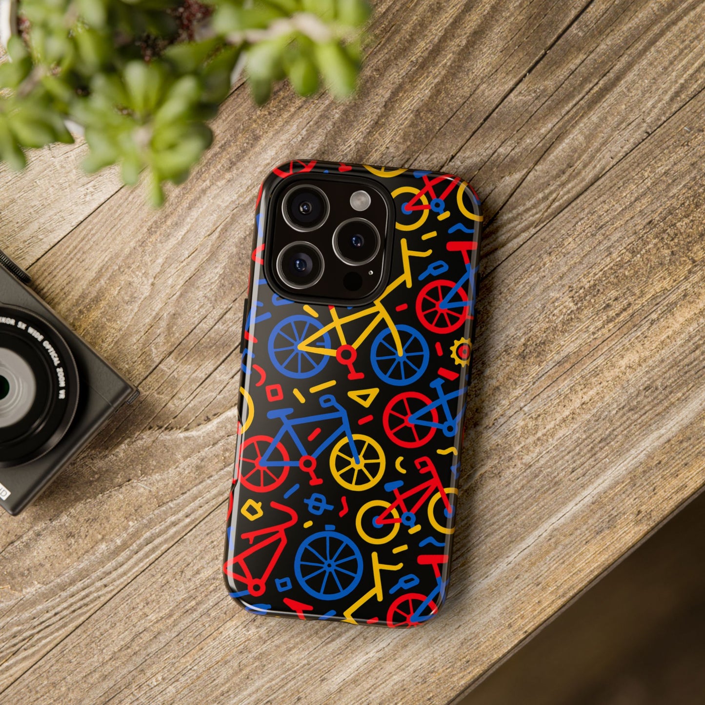 multicolour 3d bicycle phone case with retro design for stylish protection compatible with iphone 13, 14, 15 & 16 – all models including pro, pro max & plus