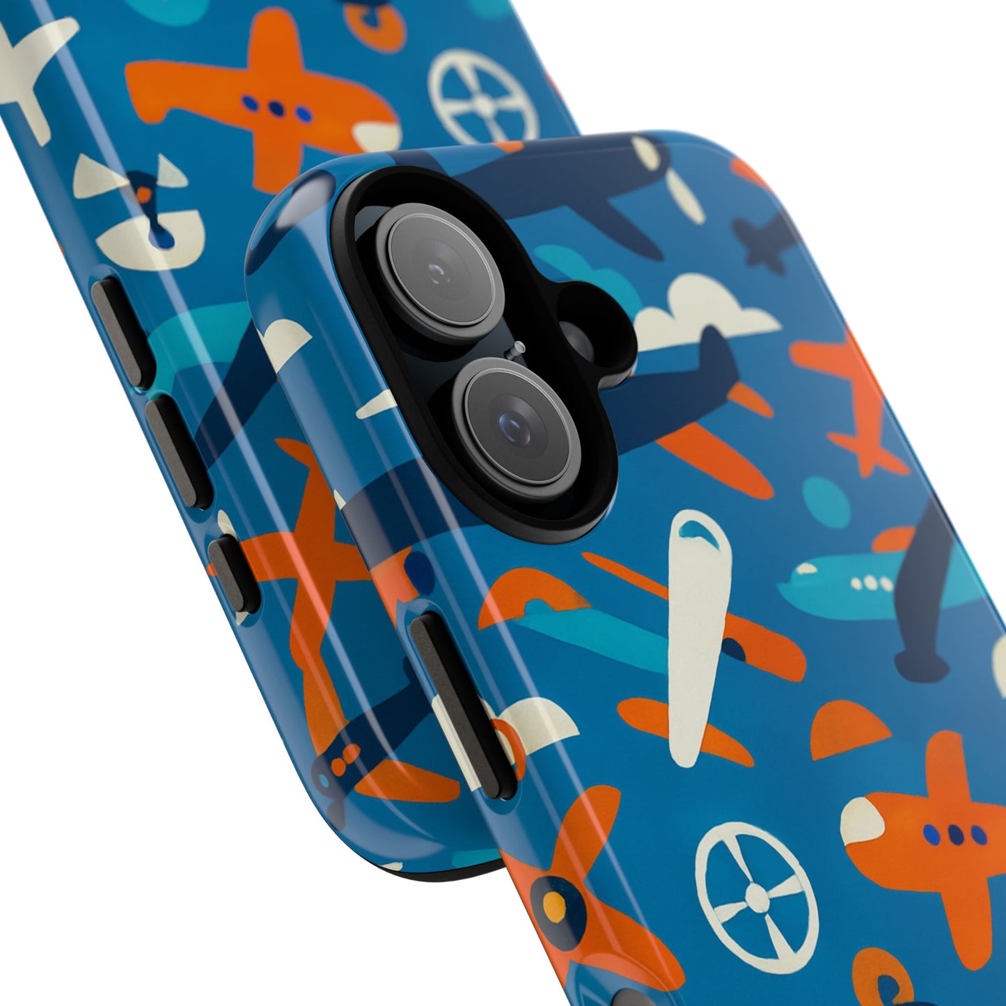 vibrant 3d airplane print phone case in blue – fun retro design for stylish protection – compatible with iphone 13, 14, 15 & 16 – all models including pro, pro max & plus