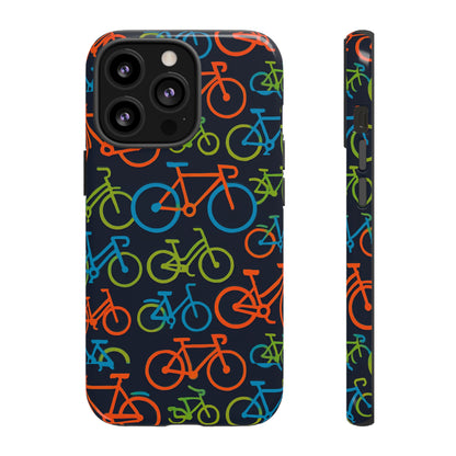 Multicolour Bicycle Print Protective Phone Case for Smartphones – Vibrant Style and Trendy Accessory Compatible with iPhone 13, 14, 15 & 16 – all models including Pro, Pro Max & Plus