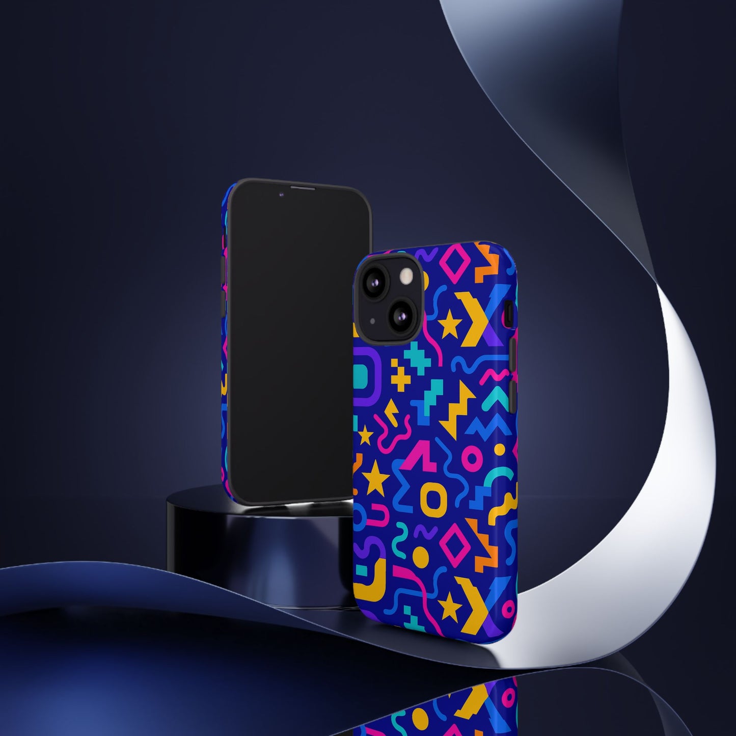 vibrant geometric protective phone case with 3d wrap design – playful accessory for self-expression compatible with iphone 13, 14, 15 & 16 – all models including pro, pro max & plus