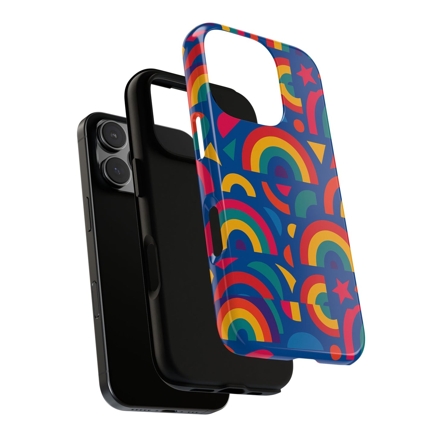 vibrant 3d geometric phone case in multicolour design for stylish protection compatible with iphone 13, 14, 15 & 16 – all models including pro, pro max & plus