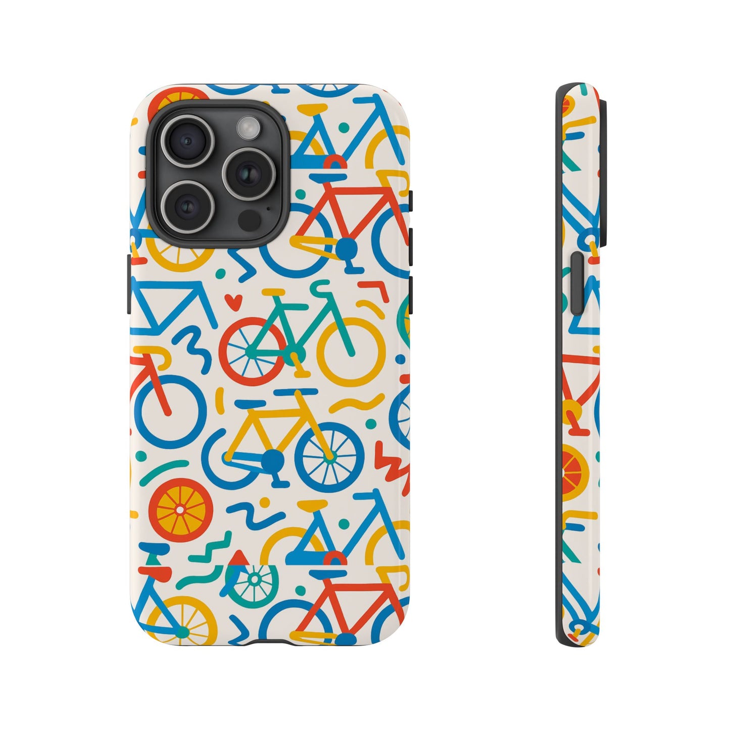 vibrant 3d bicycle print protective phone case – colourful unisex accessory for style and fun – compatible with iphone 13, 14, 15 & 16 – all models including pro, pro max & plus