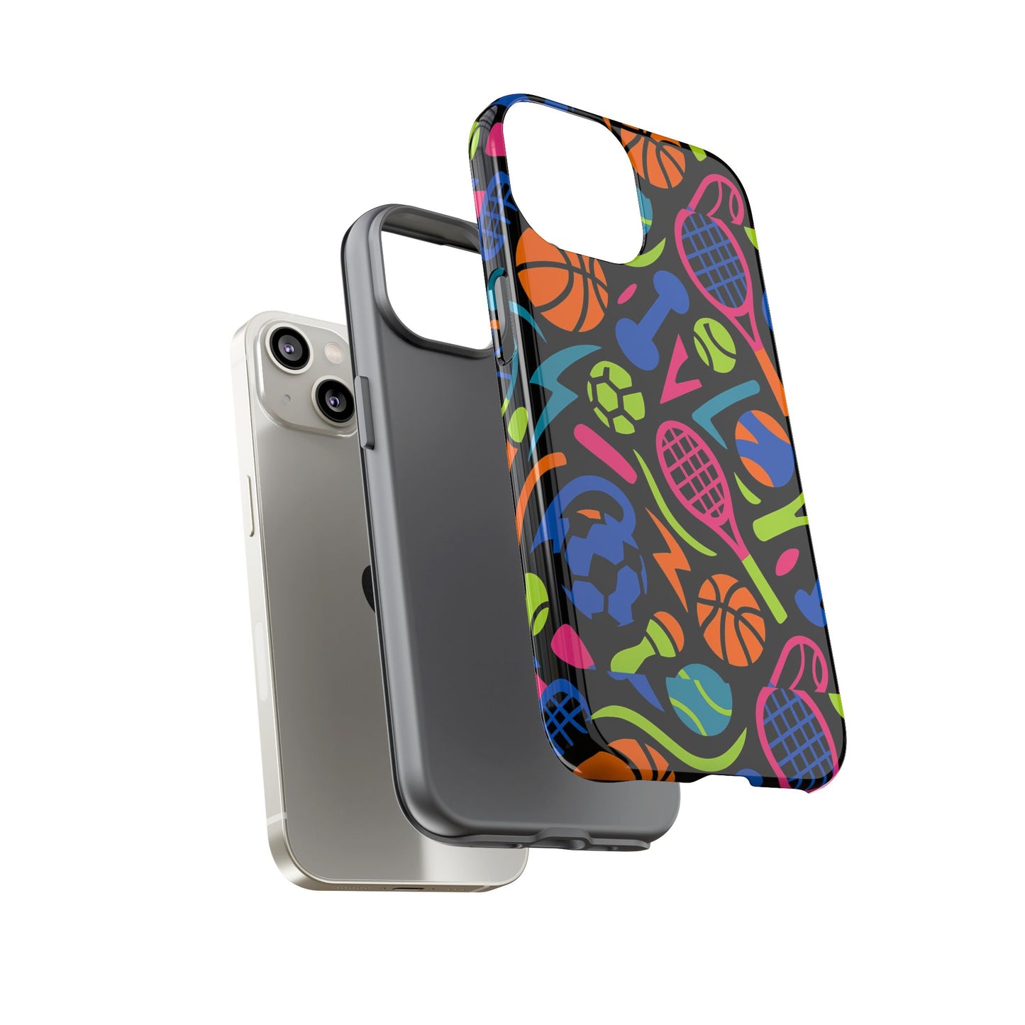 vibrant 3d sport-themed protective phone case in multicolour design for active lifestyle compatible with iphone 13, 14, 15 & 16 – all models including pro, pro max & plus