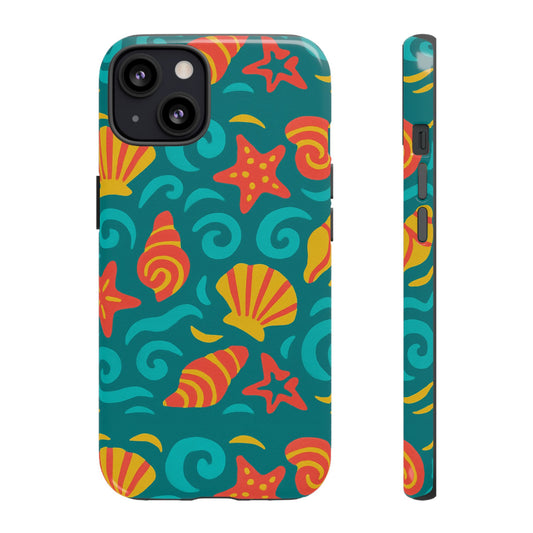 Vibrant Coastal Shell Pattern Protective Phone Case for Stylish Self-Expression Compatible with iPhone 13, 14, 15 & 16 – all models including Pro, Pro Max & Plus