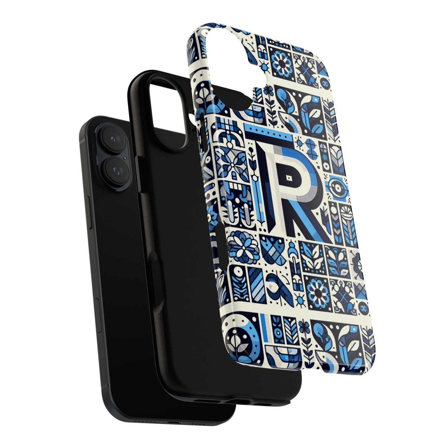 blue alphabet r phone case with 3d wrap and shock absorption for kids and teenagers