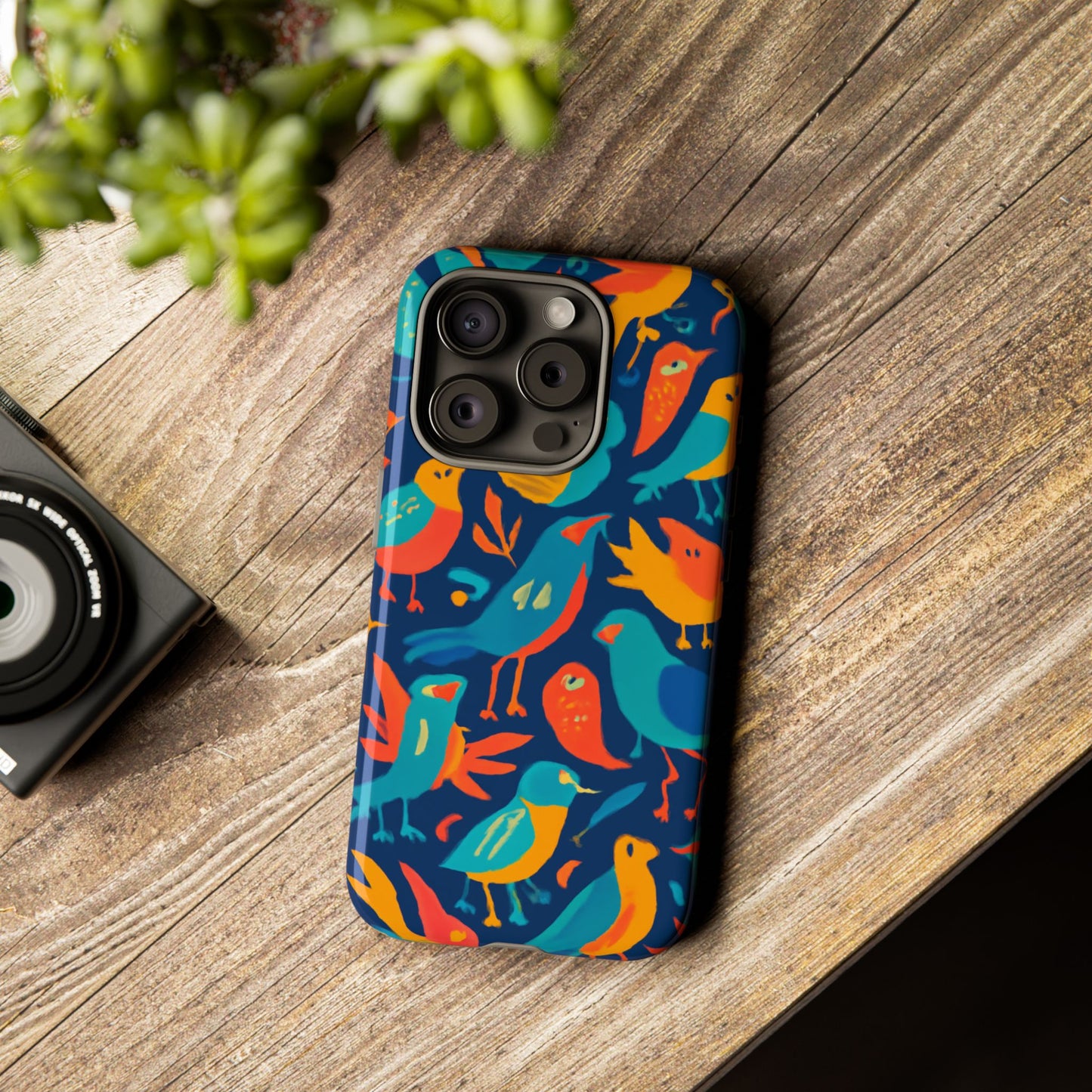vibrant multicolour bird design phone case for stylish protection – compatible with iphone 13, 14, 15 & 16 – all models including pro, pro max & plus