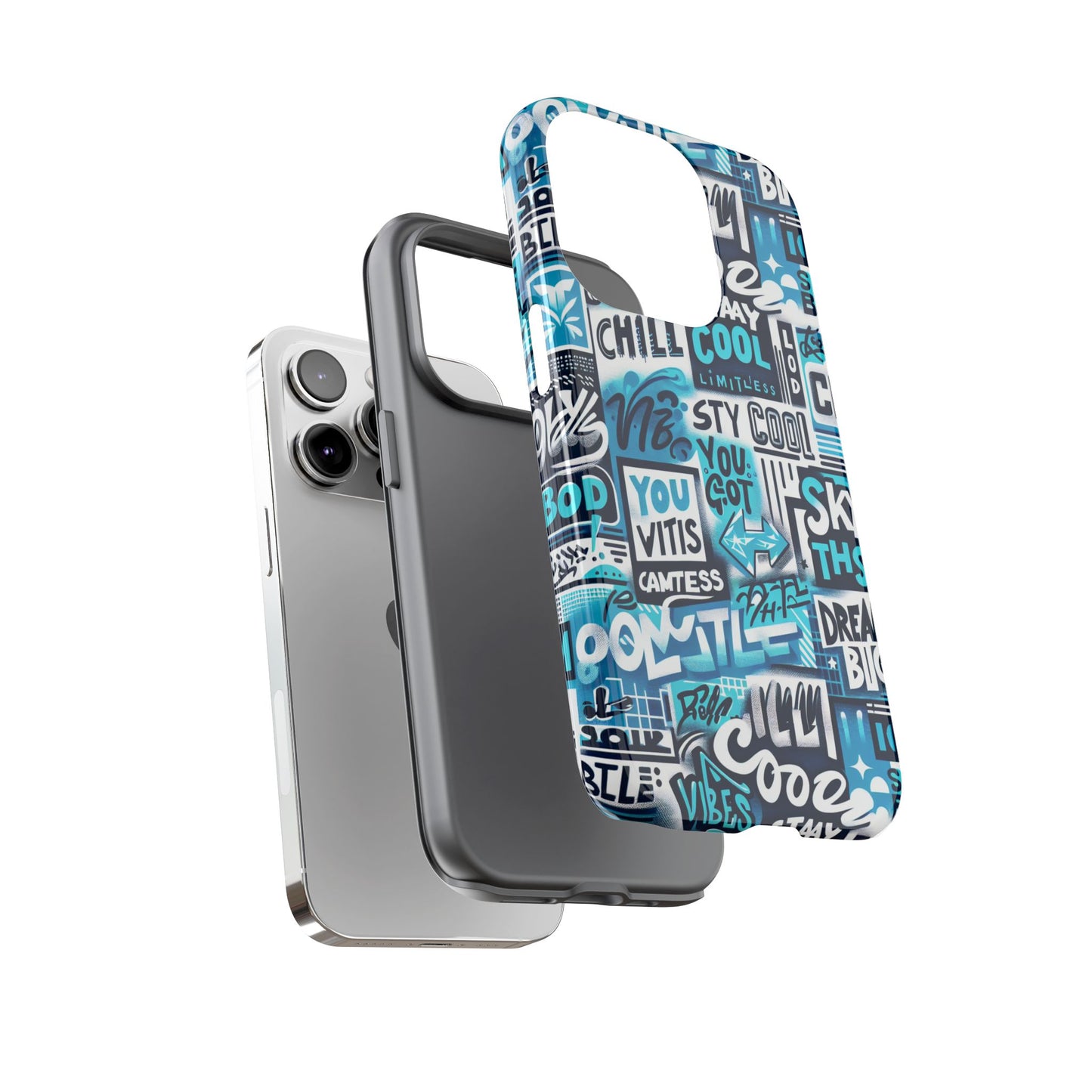 vibrant 3d graphic phone case in blue for stylish protection – playful design – compatible with iphone 13, 14, 15 & 16 – all models including pro, pro max & plus