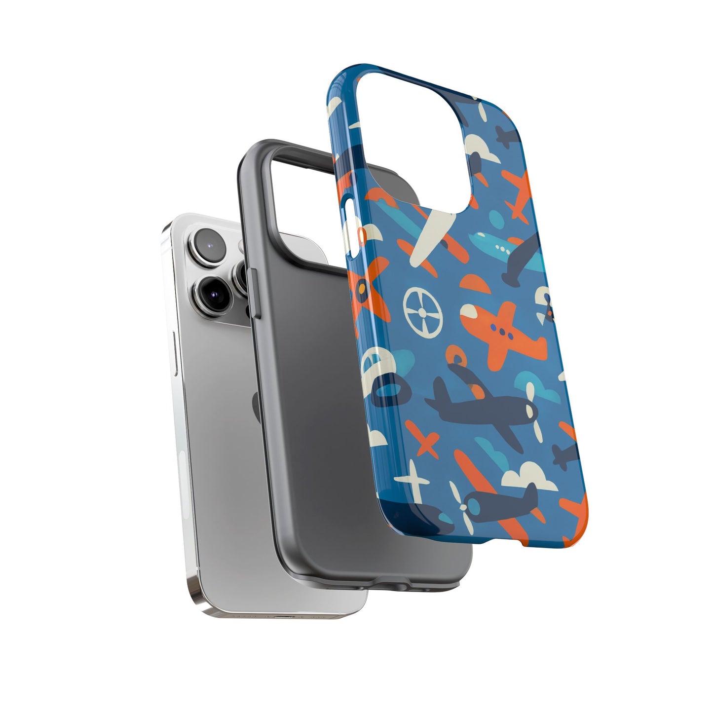 vibrant 3d airplane print phone case in blue – fun retro design for stylish protection – compatible with iphone 13, 14, 15 & 16 – all models including pro, pro max & plus
