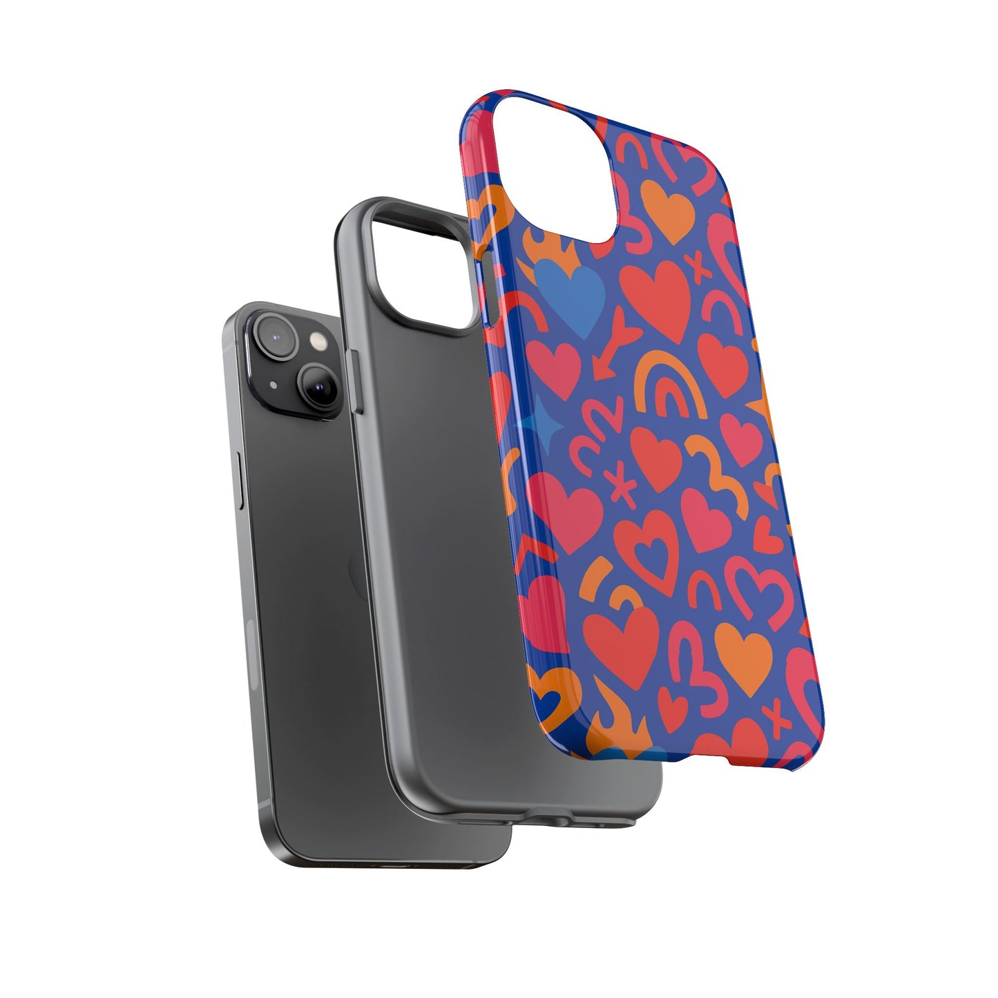 vibrant multicolour heart design protective phone case stylish accessory for self-expression compatible with iphone 13, 14, 15 & 16 – all models including pro, pro max & plus
