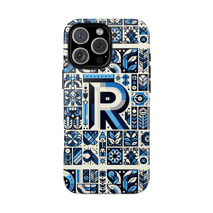 Blue Alphabet R Phone Case with 3D Wrap and Shock Absorption for Kids and Teenagers
