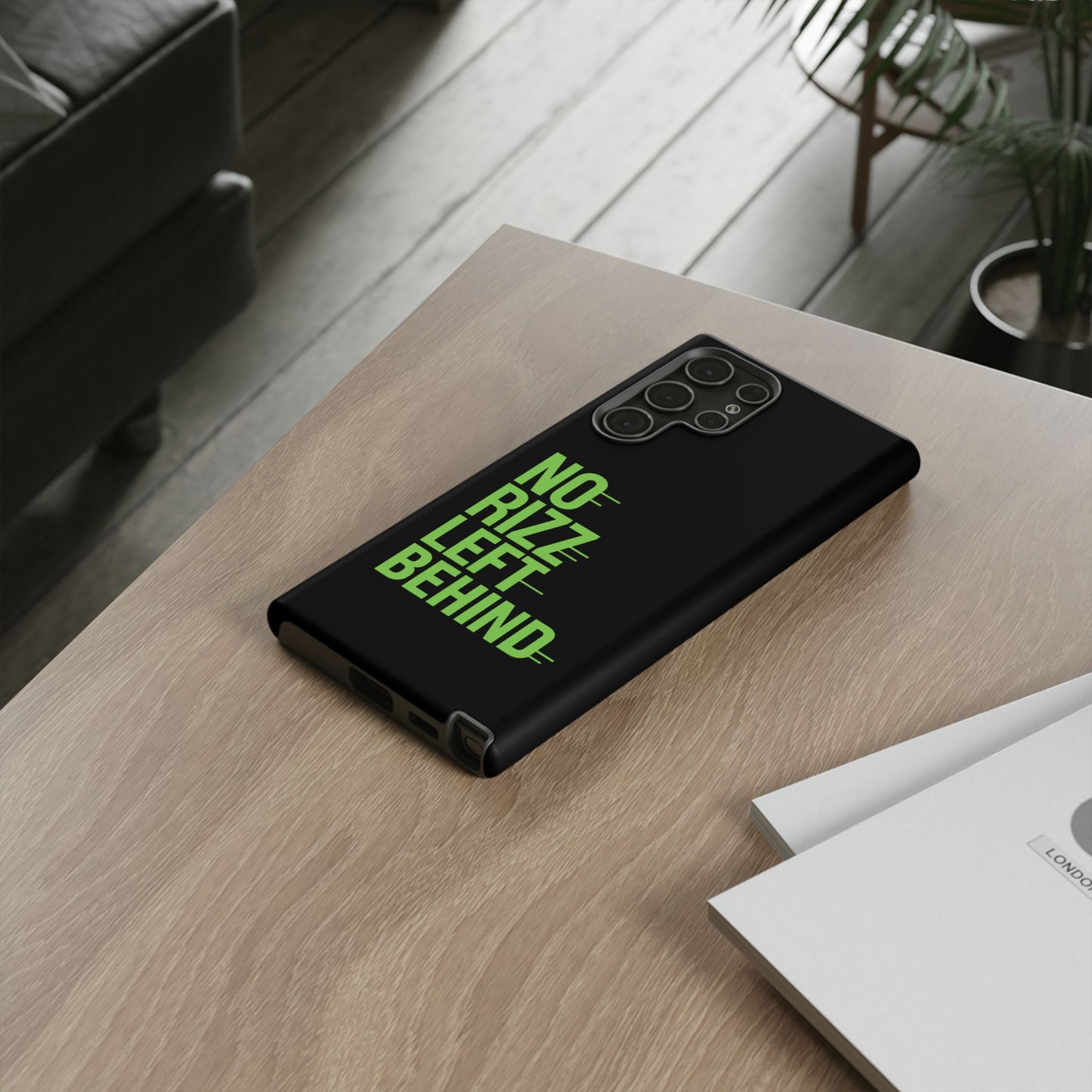 tough phone case - no rizz left behind, durable protection, shock absorbent, stylish design, perfect gift for adults, supports wireless charging, uv protected, lightweight accessory