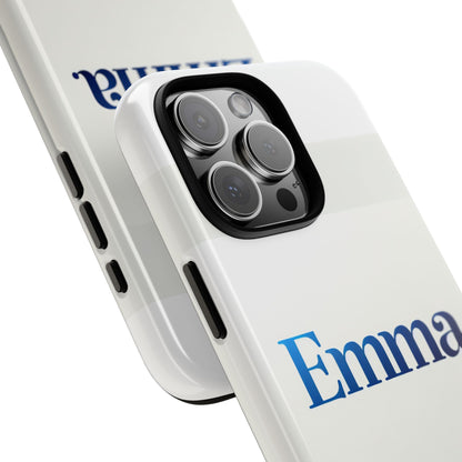 Elegant Personalised Protective Phone Case in White with Blue Typography for Stylish Individuals Compatible with iPhone 13, 14, 15 & 16 – All Models Including Pro, Pro Max & Plus