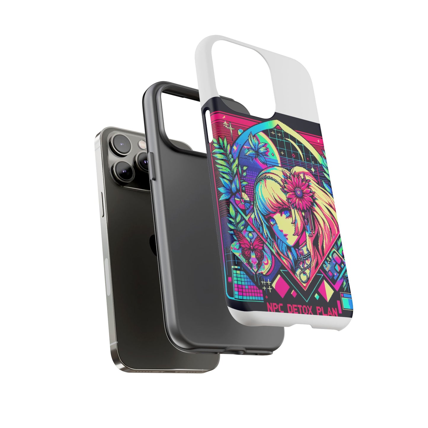 npc detox plan - vibrant protective phone case for anime and comic lovers, durable shock absorption, uv protected, glossy or matte finish