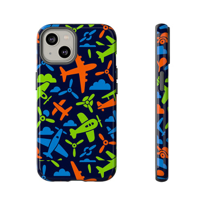 Vibrant Airplane Pattern Protective Phone Case for Colourful Accessory Durable Design Compatible with iPhone 13, 14, 15 & 16 – all models including Pro, Pro Max & Plus