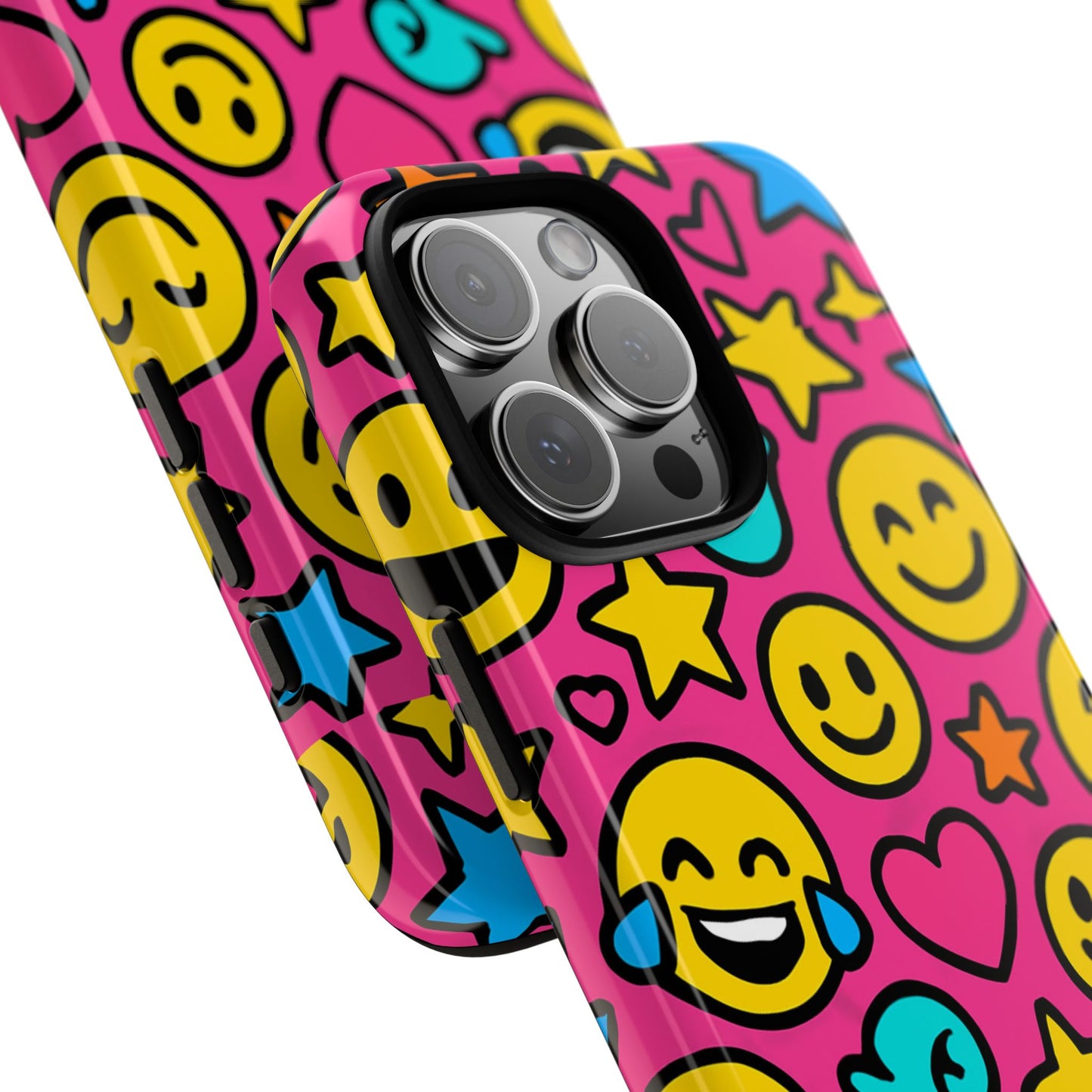 vibrant pink emoji phone case with 3d wrap design for stylish protection compatible with iphone 13, 14, 15 & 16 – all models including pro, pro max & plus