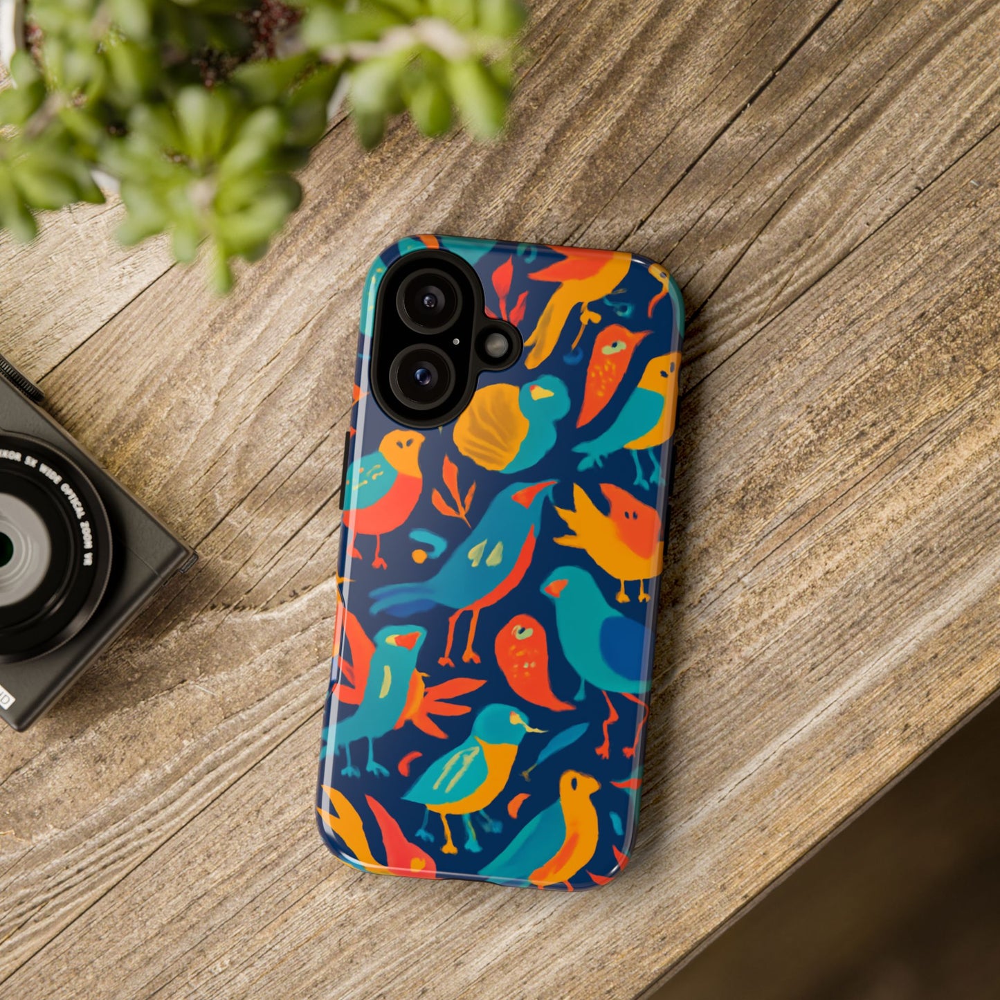vibrant multicolour bird design phone case for stylish protection – compatible with iphone 13, 14, 15 & 16 – all models including pro, pro max & plus