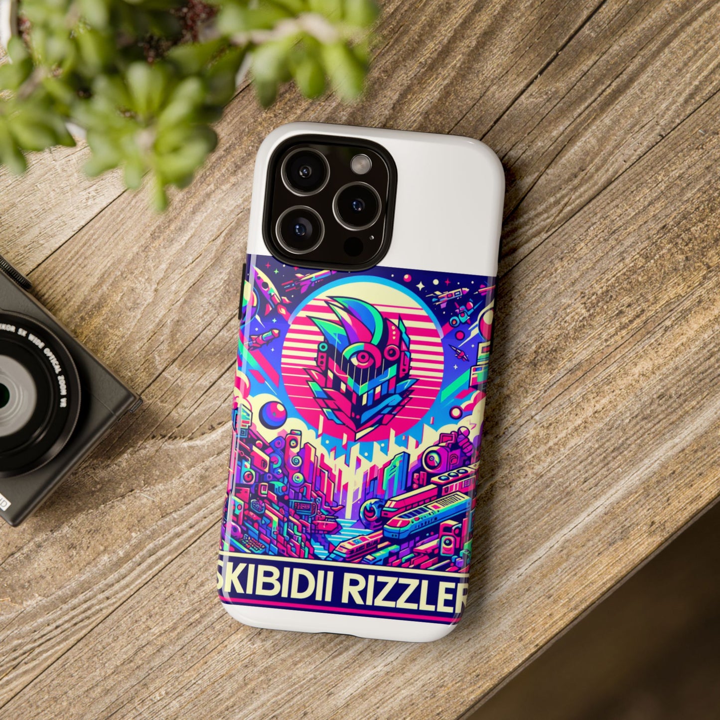 skibidi rizzler protective phone case with 3d wrap design, shock absorbing tpu silicone, uv protected, ideal gift for anime and comic culture fans