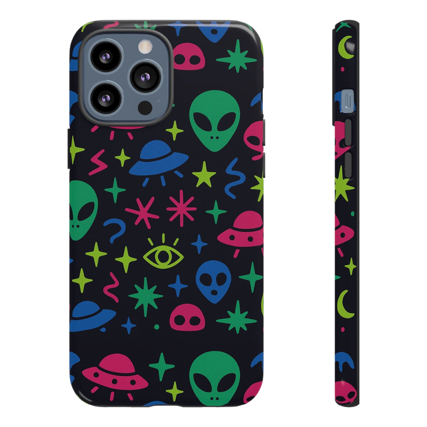 vibrant alien pattern protective phone case with 3d wrap design for unique expression – stylish protection compatible with iphone 13, 14, 15 & 16 – all models including pro, pro max & plus
