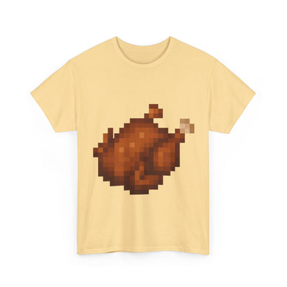 Funny Pixel Turkey Unisex Heavy Cotton Tee for Gamers - Perfect Thanksgiving Shirt, Casual Wear, Comfortable Cotton Tee, Fun Gamer Apparel, Holiday Graphic Tee