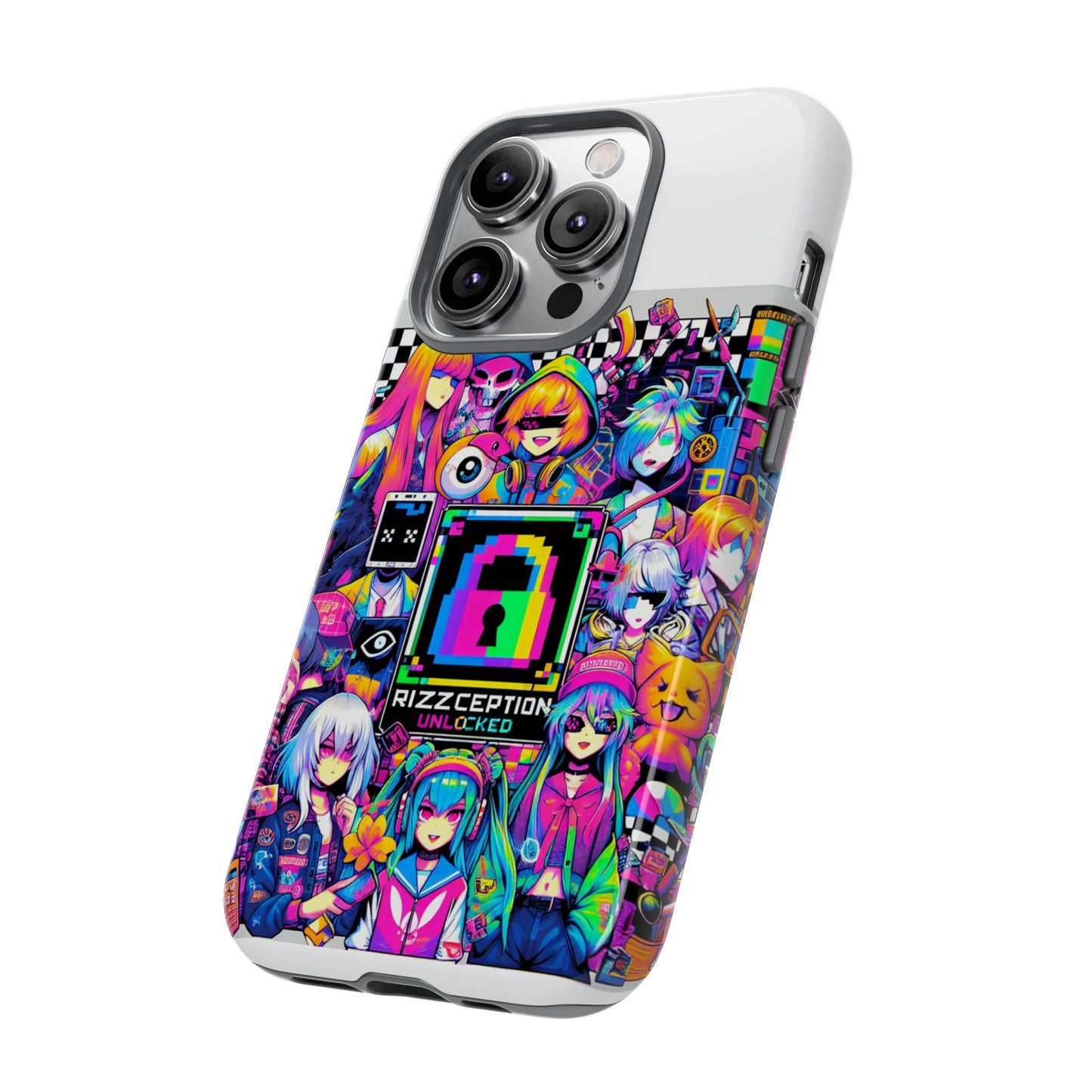 rizzception unlocked 3d wrap protective phone case for anime lovers, durable silicone liner, uv protected, stylish accessories for smartphones