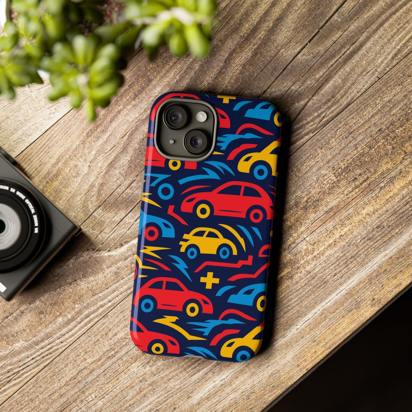 multicolour retro 3d wrap protective phone case with vibrant car design for stylish protection compatible with iphone 13, 14, 15 & 16 – all models including pro, pro max & plus