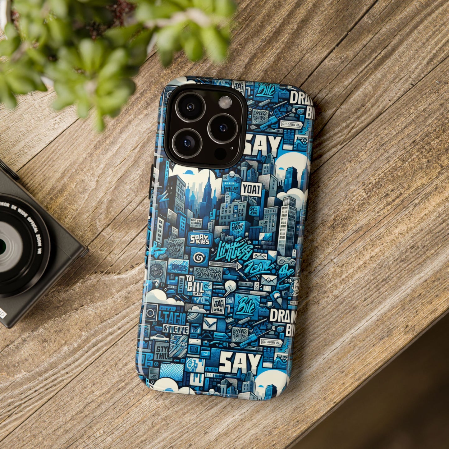 protective phone case with 3d urban design in blue for stylish protection – trendy accessory compatible with iphone 13, 14, 15 & 16 – all models including pro, pro max & plus