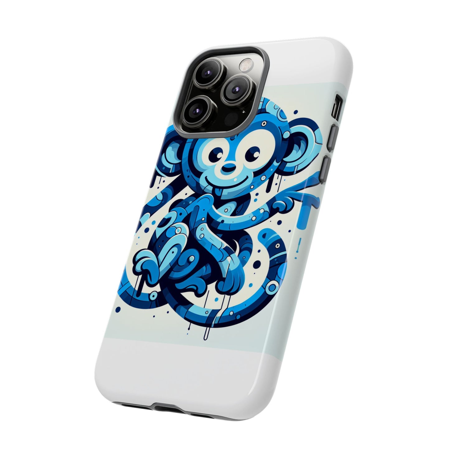 protective 3d wrap phone case with playful monkey design in blue – stylish protection for men and women compatible with iphone 13, 14, 15 & 16 – all models including pro, pro max & plus